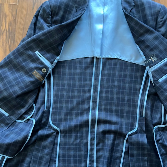 J. Hilburn Suits & Blazers Custom Jhilburn Suit In Navy Blue Plaid